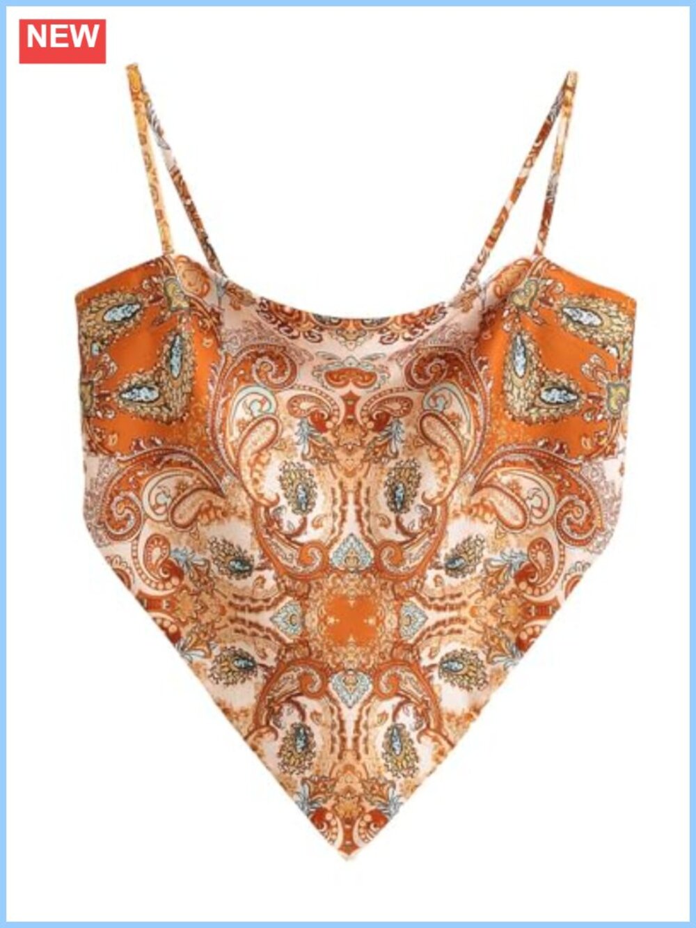 Silk Satin Paisley Hanky Hem Tie Back Cami Top Backless